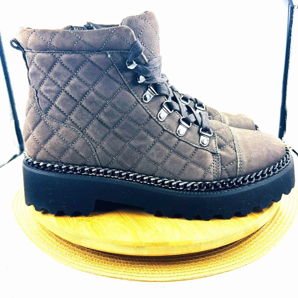 Vince Camuto Women's Maissa Quilted Suede Boots Sz 10 Brown Gray Chunky Lug Sole
